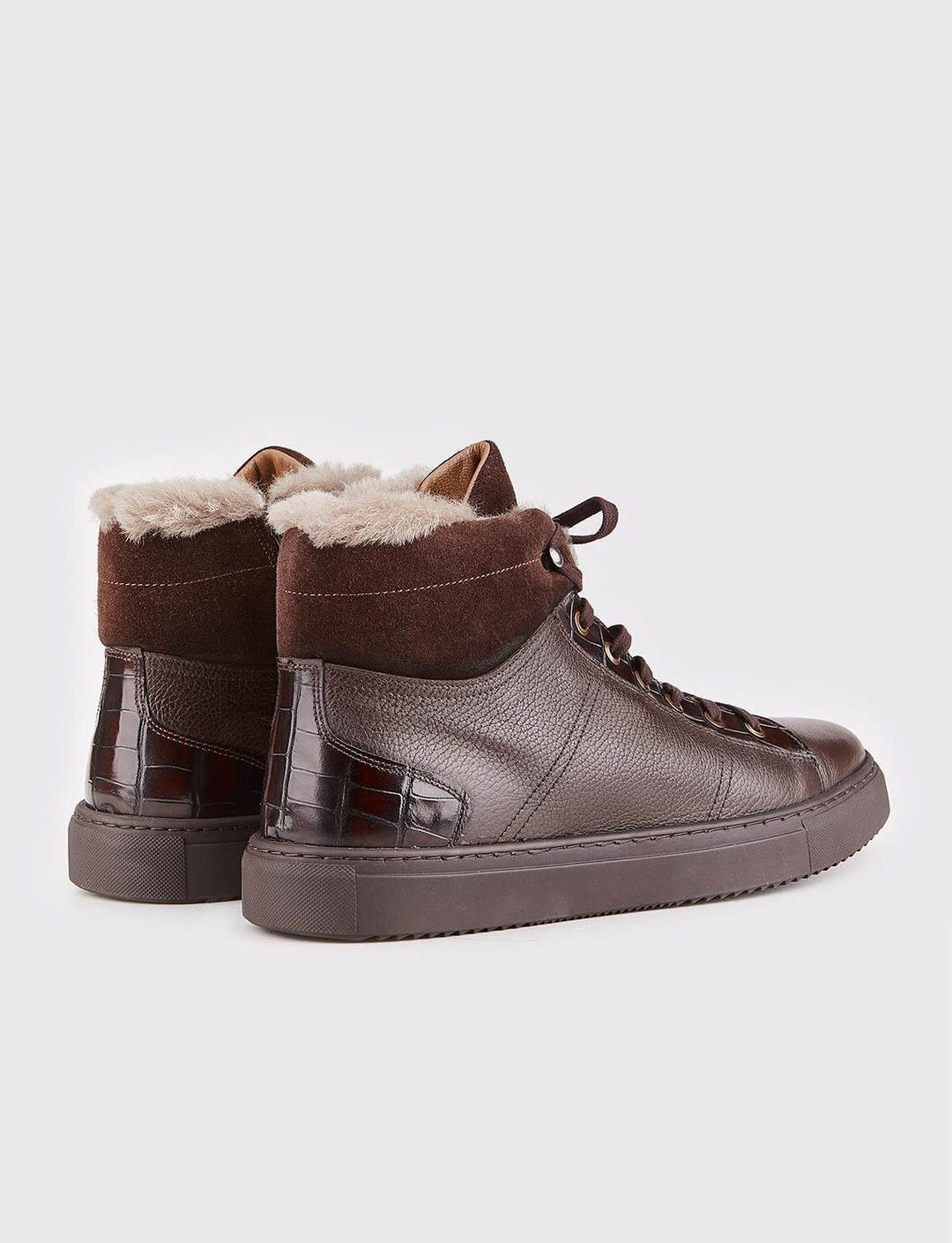 Men Brown Genuine Leather Furry Casual Boots
