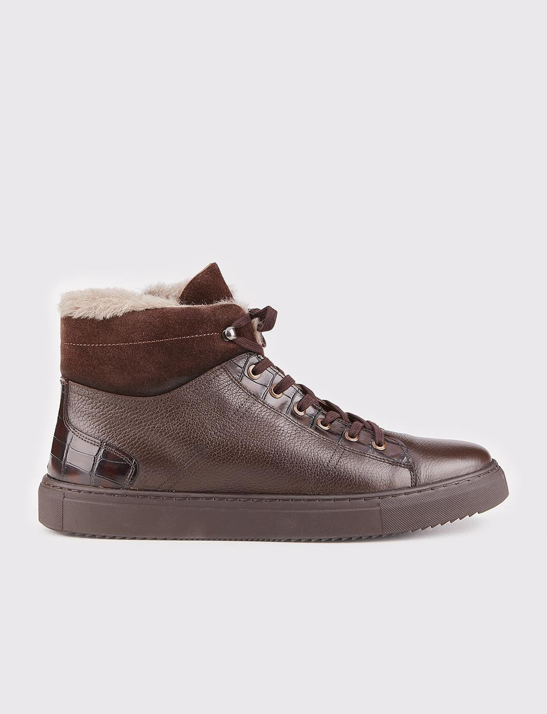 Men Brown Genuine Leather Furry Casual Boots