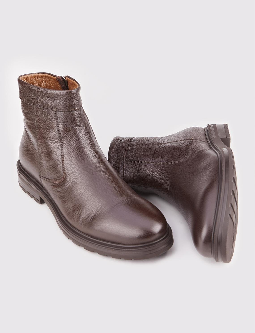 Hakiki Deri Kahverengi Kaçuk Taban Fermuarlı Erkek Günlük Bot