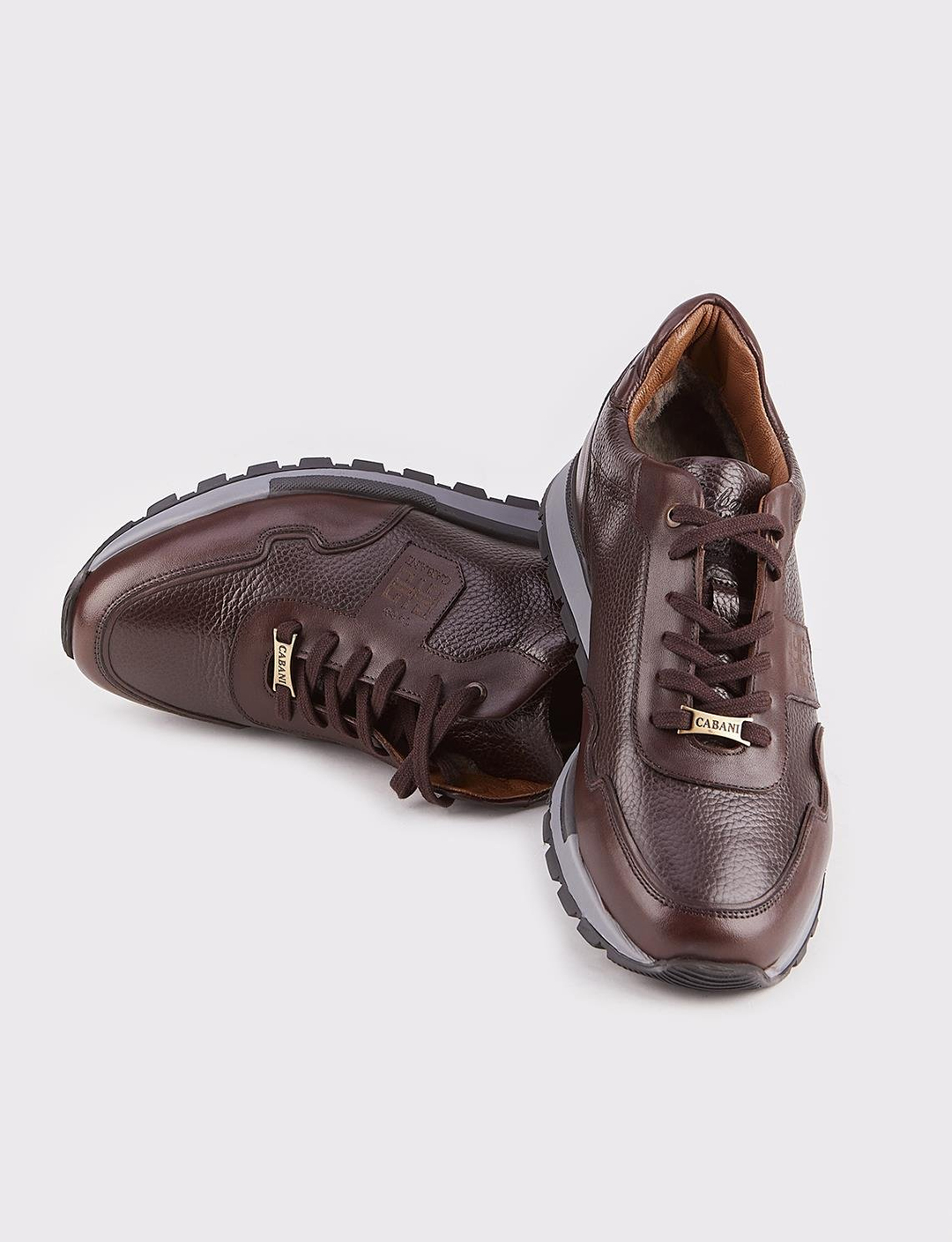 Hakiki Deri Kahverengi Kürklü Erkek Sneaker Spor Ayakkabı