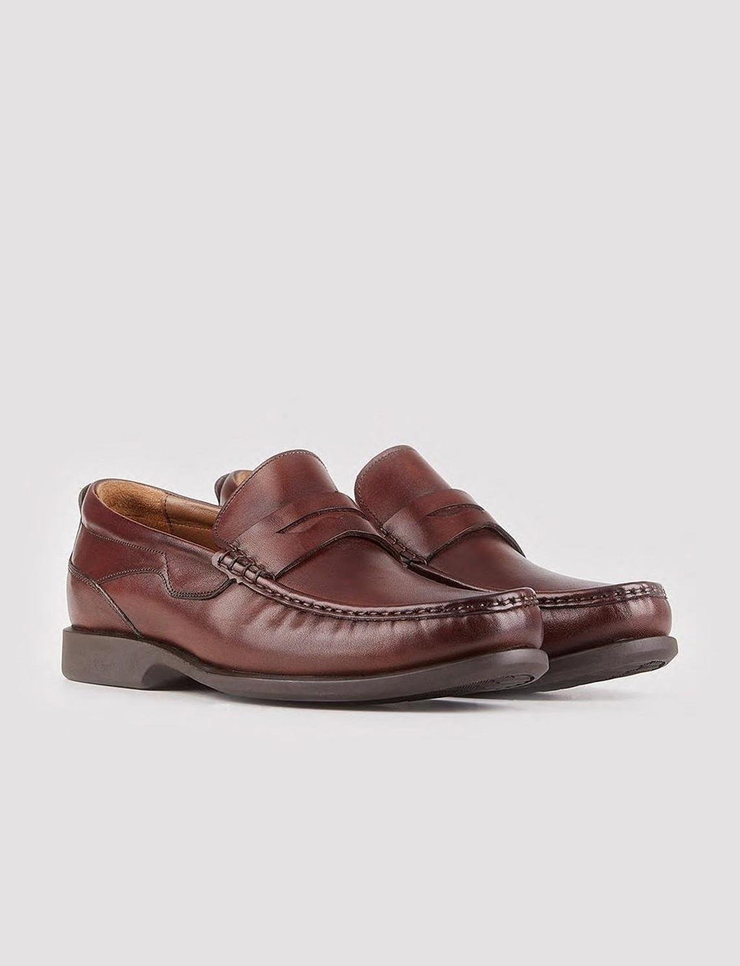 Men Brown Genuine Leather Slip On Penny Loafers