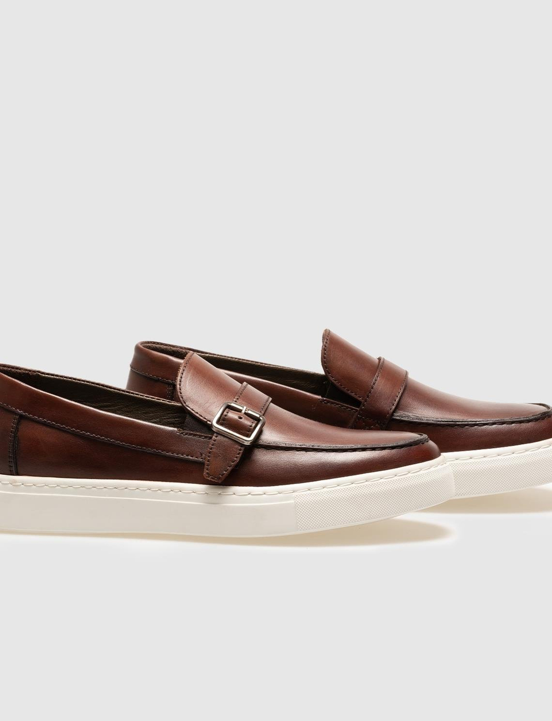 Men Brown Genuine Leather Buckle Decor Casual Shoes