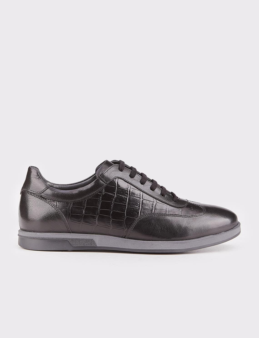 Hakiki Deri Kauçuk Taban Siyah Bağcıklı Erkek Spor Ayakkabı