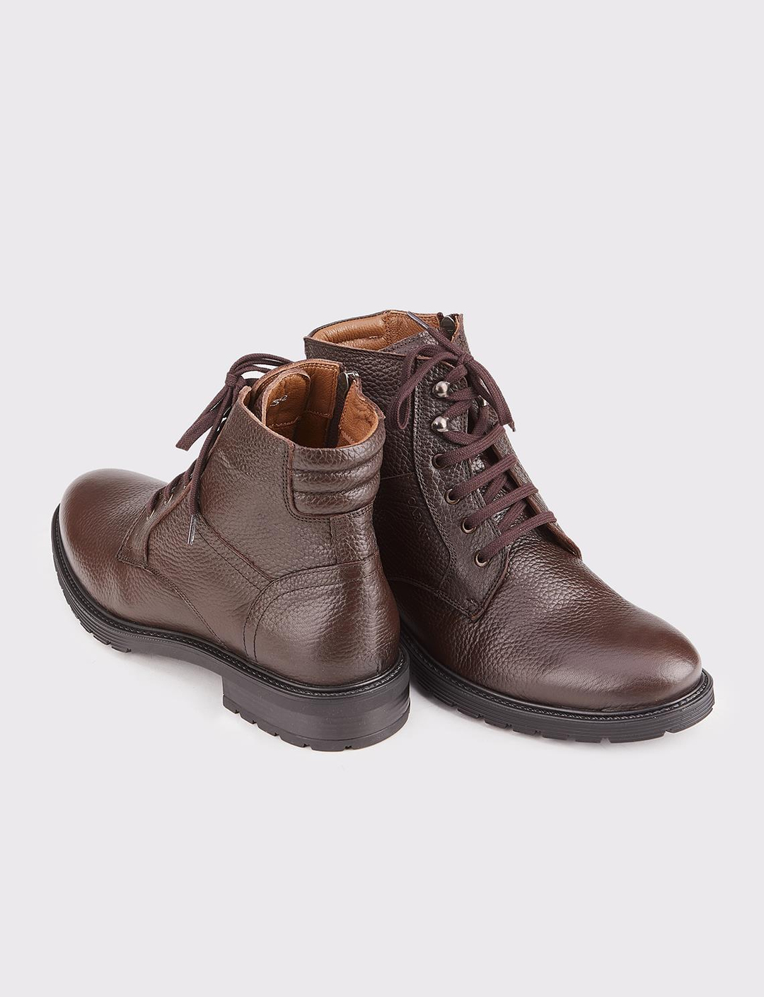 Men Brown Genuine Leather Zip Side Combat Boots