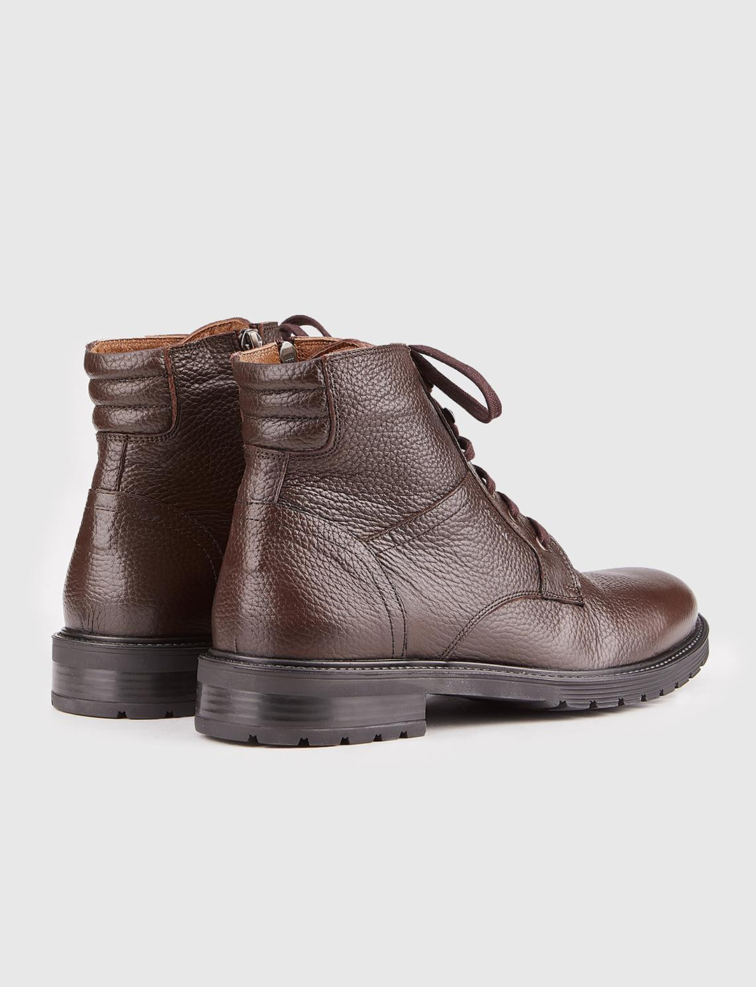 Men Brown Genuine Leather Zip Side Combat Boots