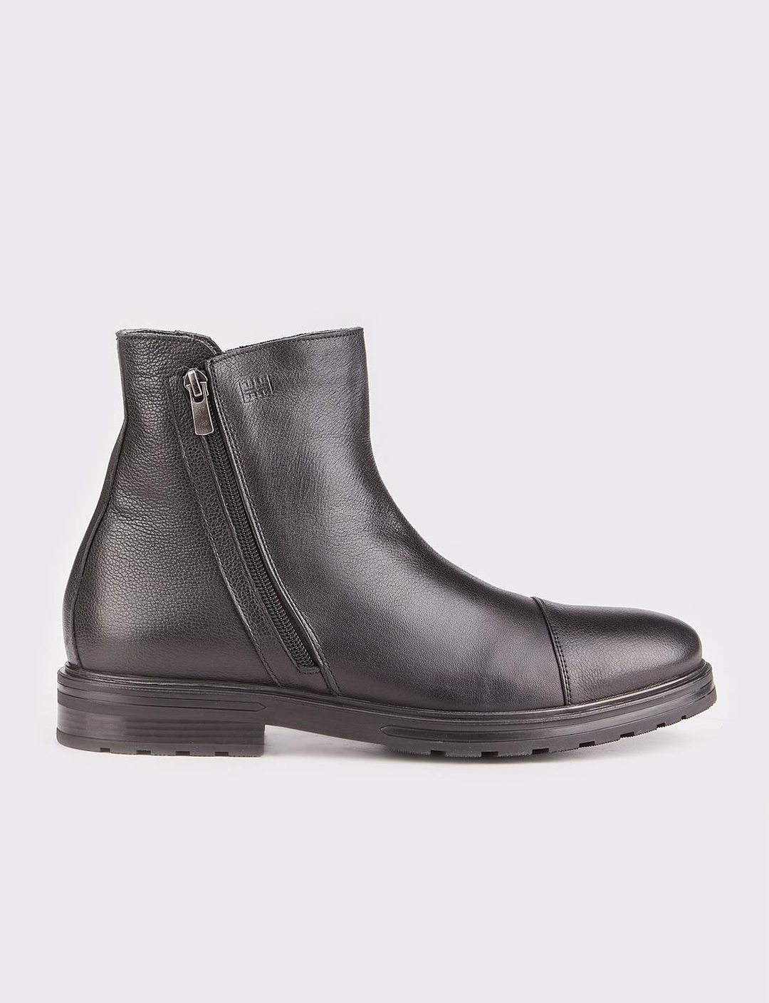 Hakiki Deri Kauçuk Tabanlı Siyah Fermuarlı Erkek Günlük Bot