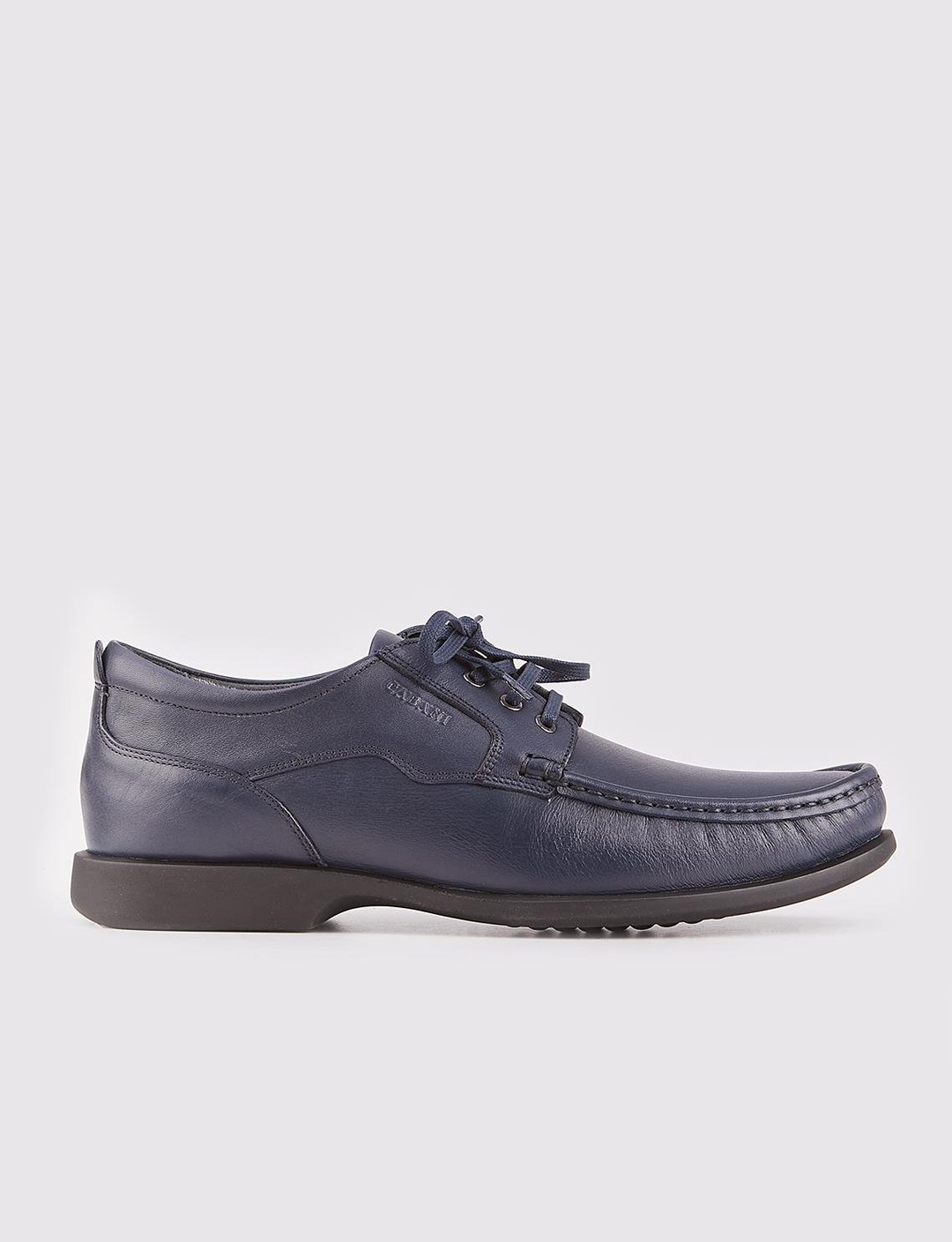 Men Navy Blue Genuine Leather Lace Up Casual Shoes
