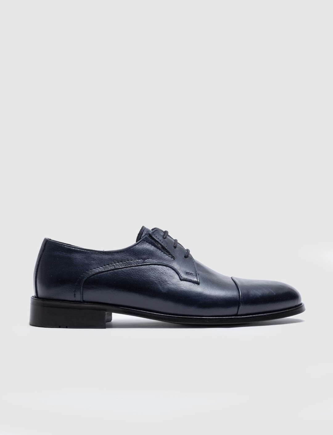 Men Navy Blue Genuine Leather Cap Toe Dress Shoes