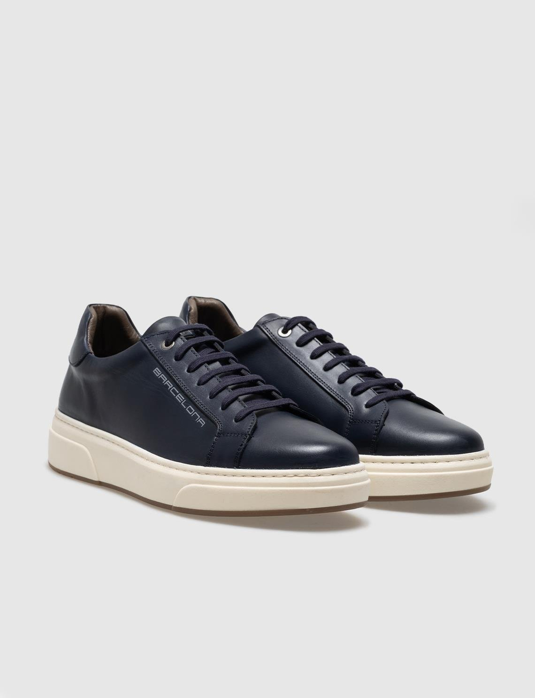 Men Navy Blue Genuine Leather Letter Decor Sneakers