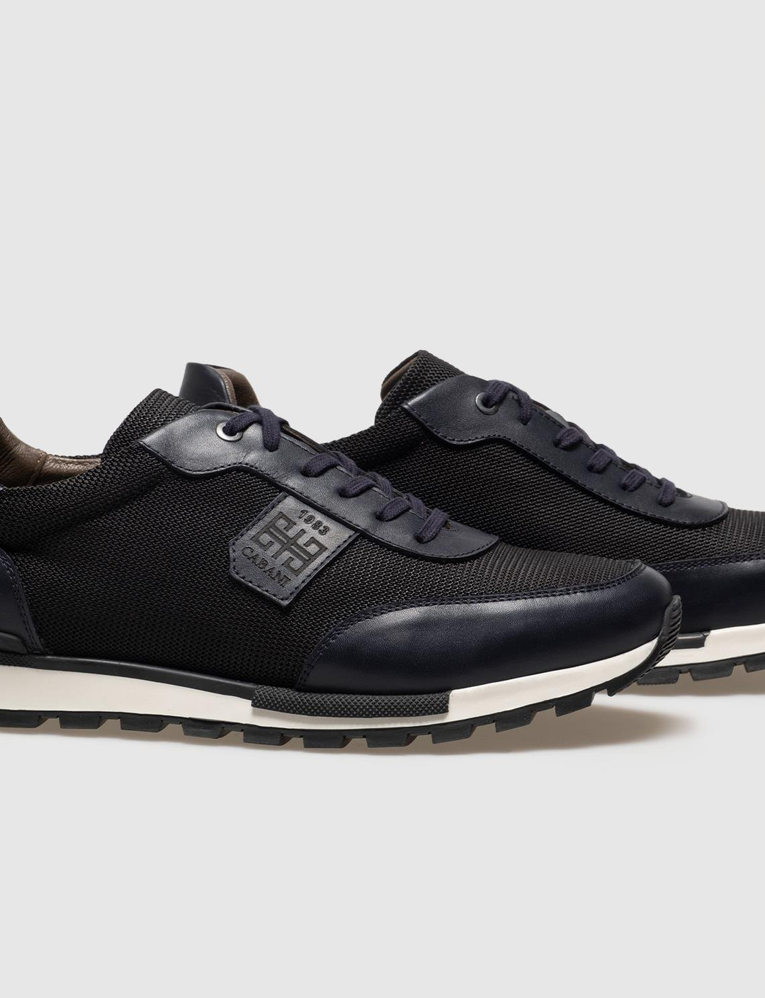 Men Navy Blue Genuine Leather Lace Up Sneakers