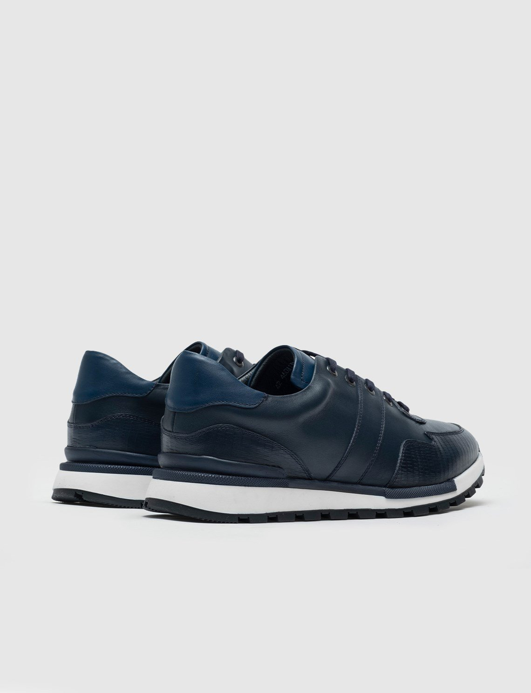 Men Navy Blue Genuine Leather Lace Up Sneakers