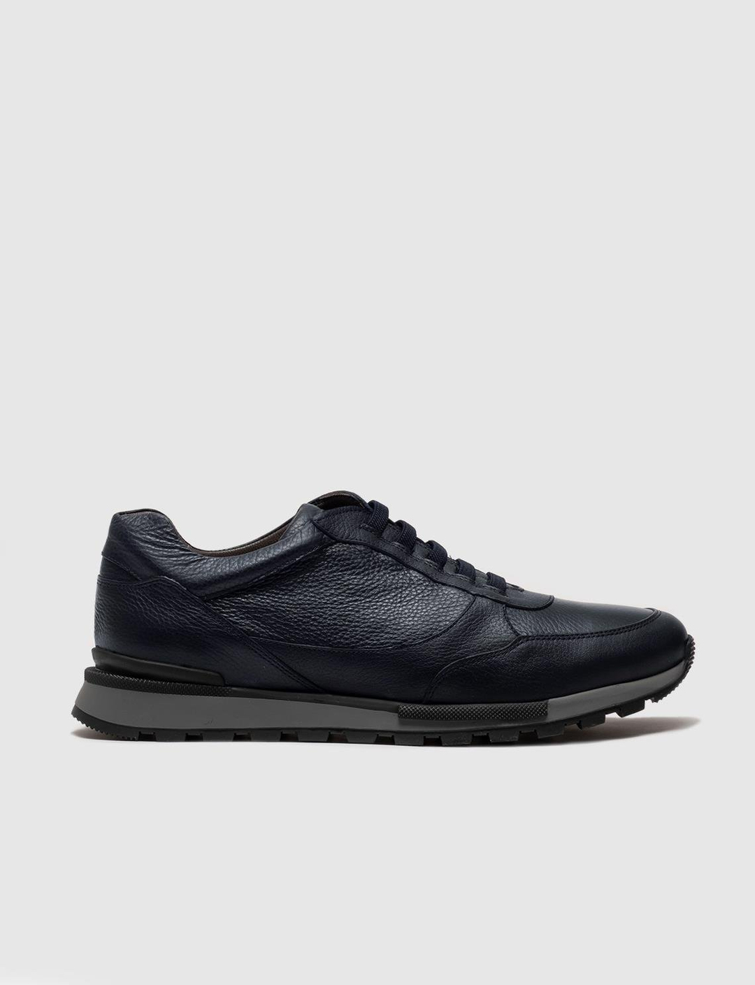 Men Navy Blue Genuine Leather Lace Up Sneakers