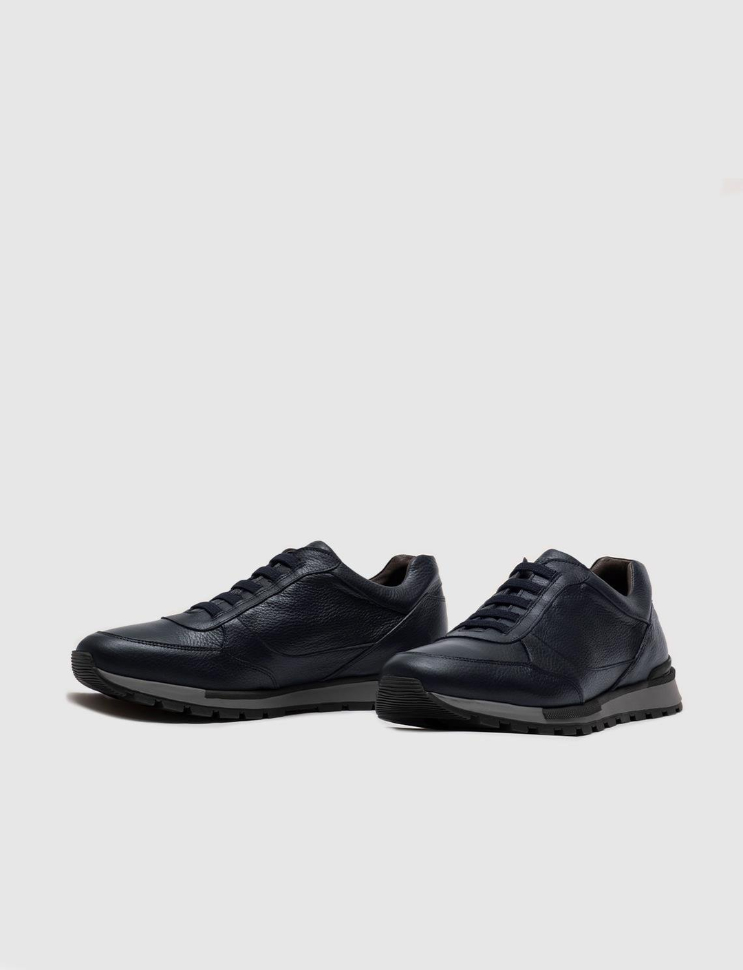 Men Navy Blue Genuine Leather Lace Up Sneakers