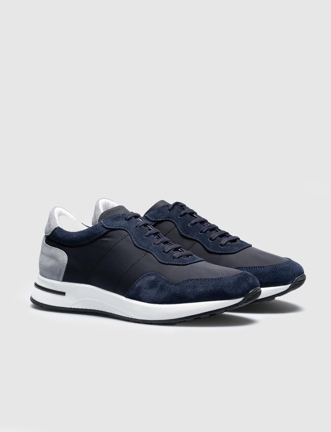 Men Navy Blue Genuine Leather Lace Up Sneakers