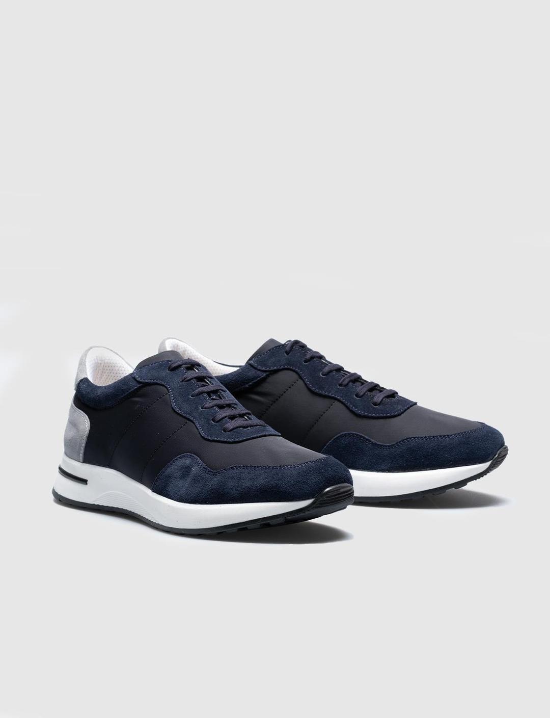 Men Navy Blue Genuine Leather Lace Up Sneakers