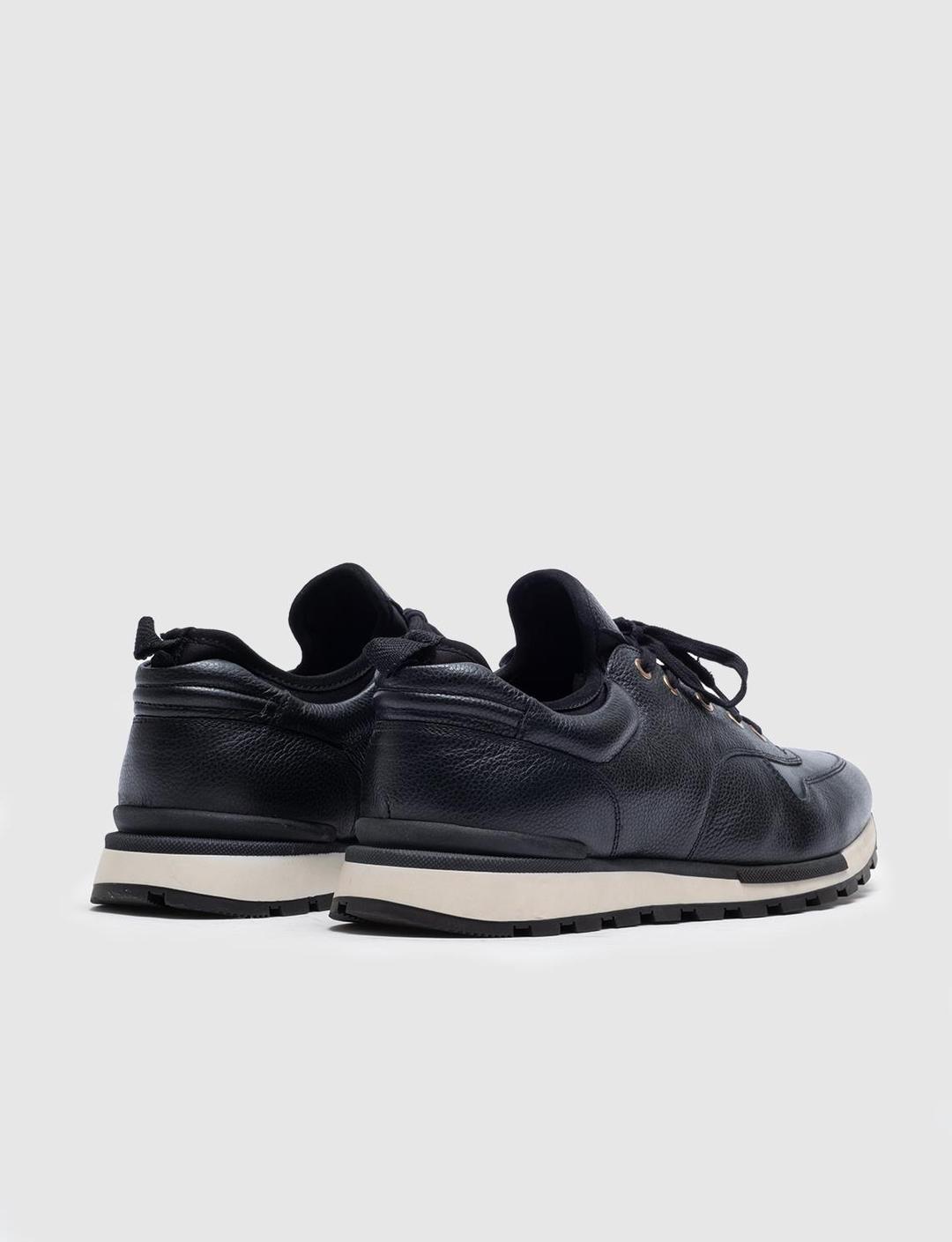 Men Navy Blue Genuine Leather Lace Up Sneakers