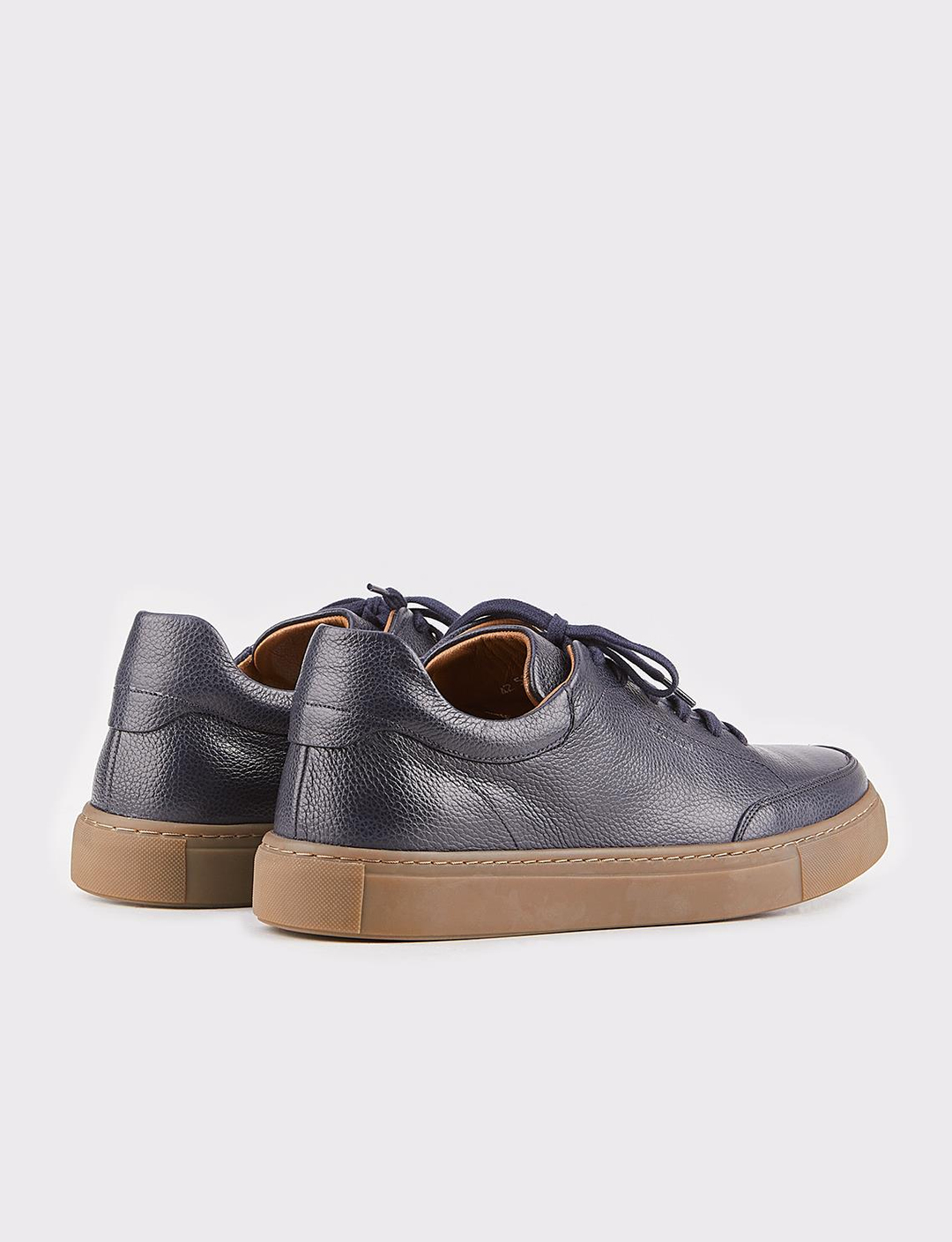 Men Navy Blue Genuine Leather Lace Up Sneakers