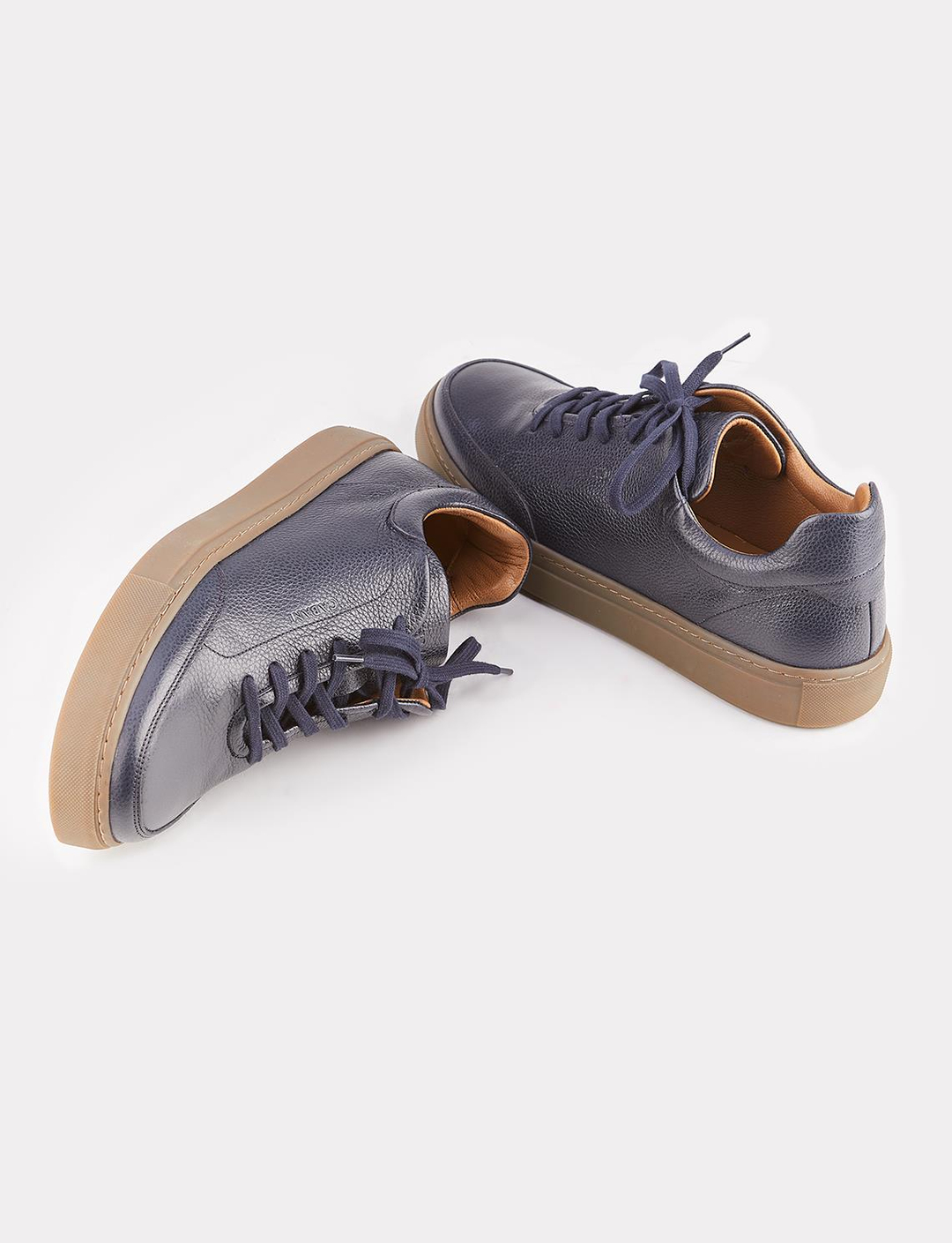 Men Navy Blue Genuine Leather Lace Up Sneakers