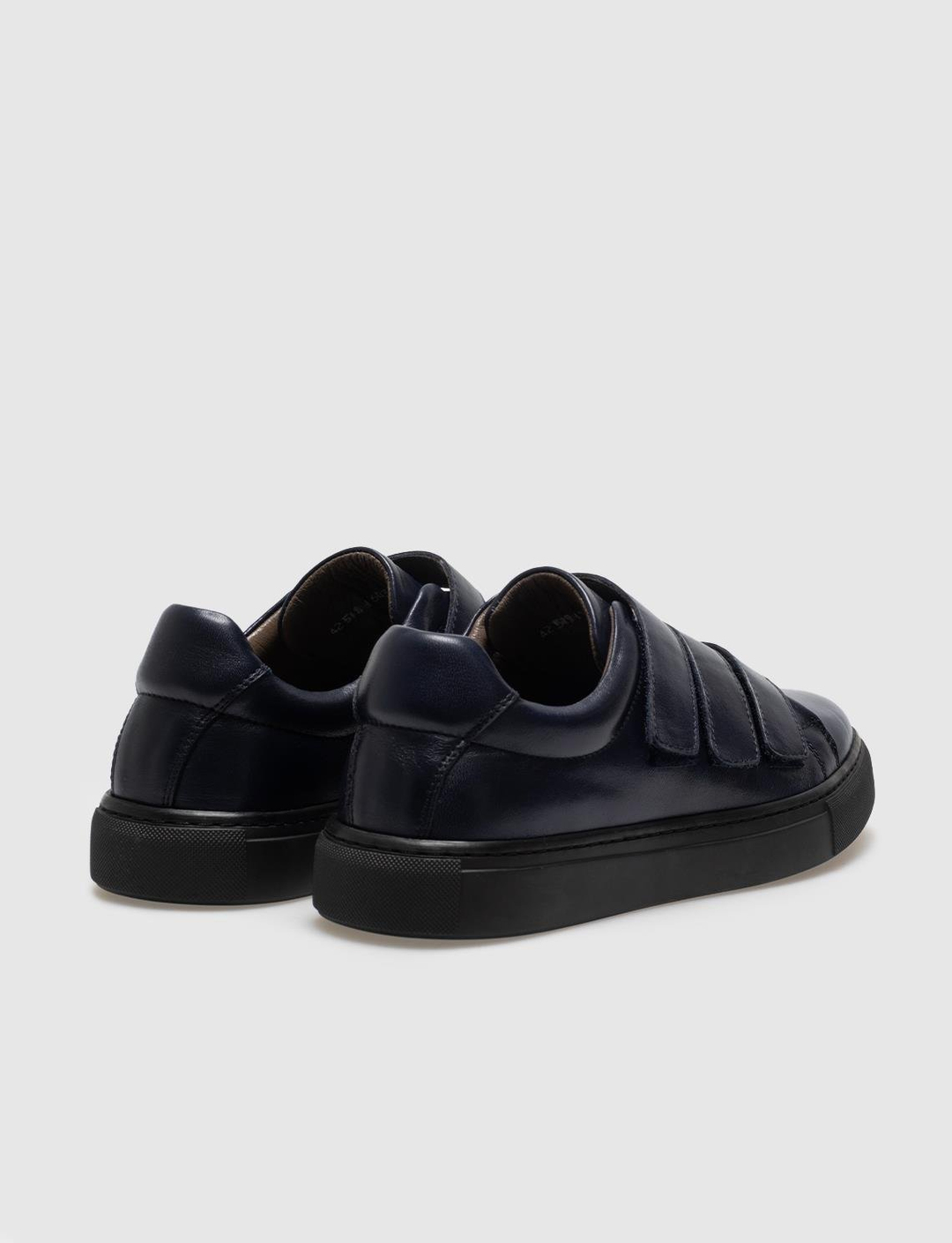 Men Navy Blue Genuine Leather Hook and Loop Sneakers
