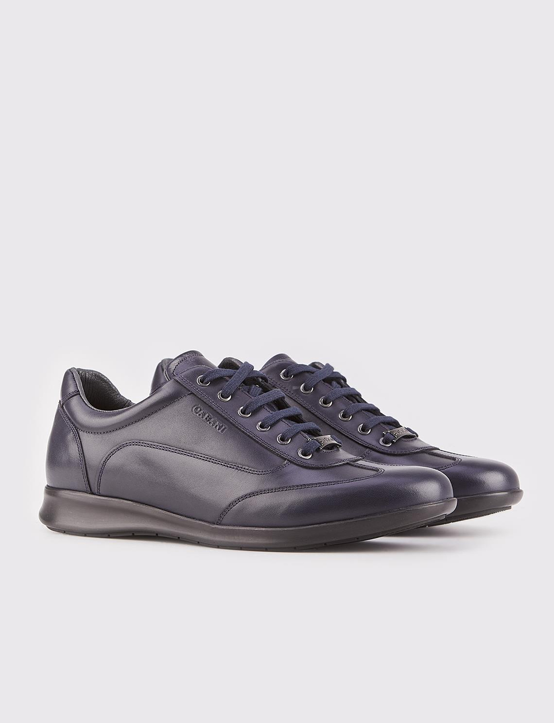 Men Navy Blue Genuine Leather Lace Up Front Sneakers