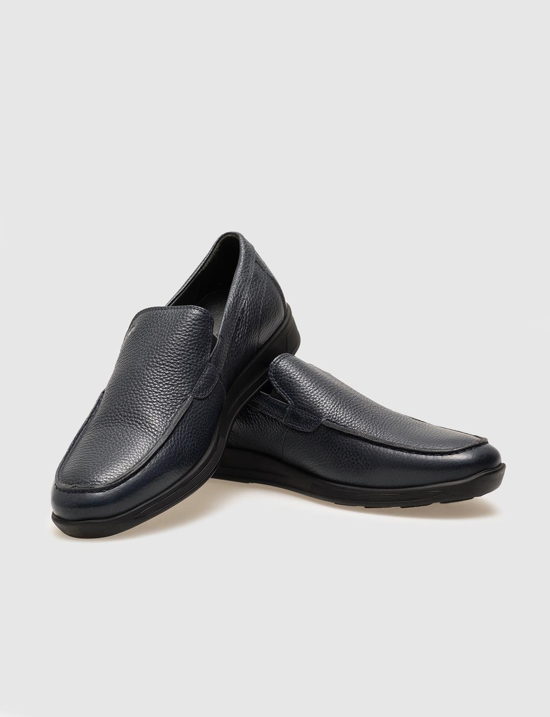 Men Navy Blue Genuine Leather Slip On Casual Shoes