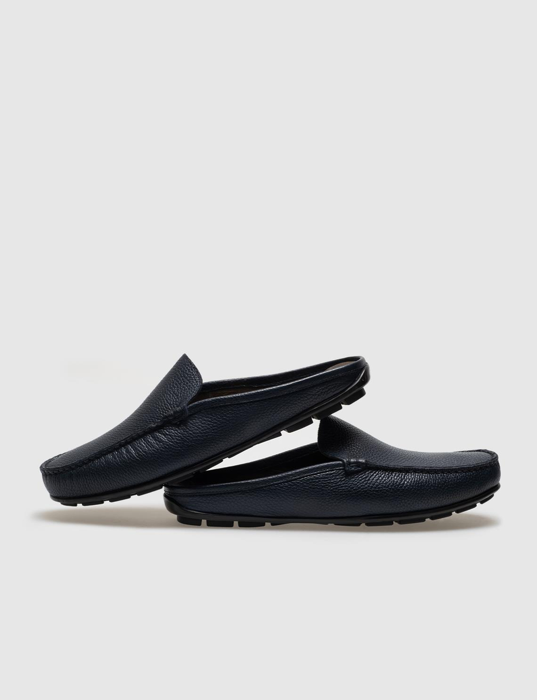 Men Navy Blue Genuine Leather Open Back Sandals