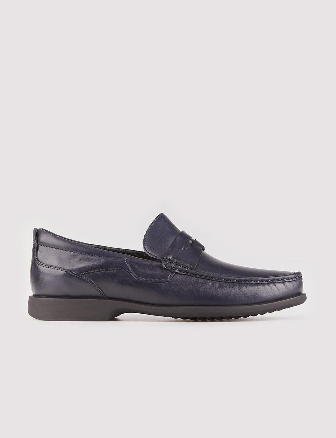 Men Navy Blue Genuine Leather Slip On Penny Loafers