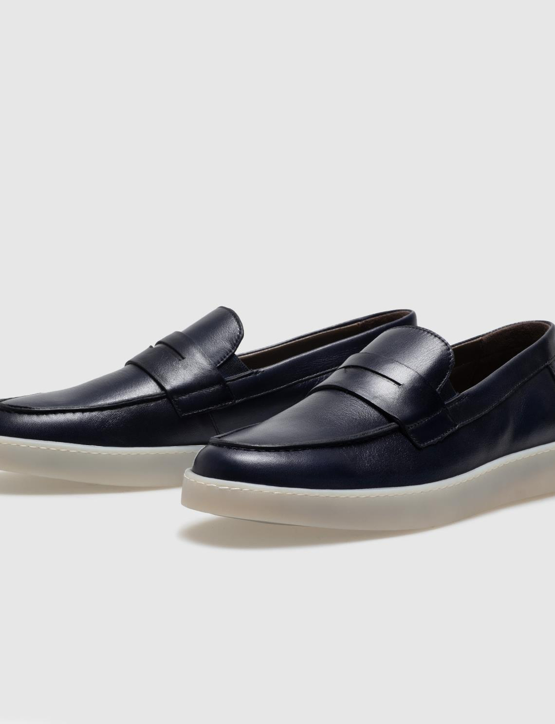 Men Navy Blue Genuine Leather Casual Slip On Shoes