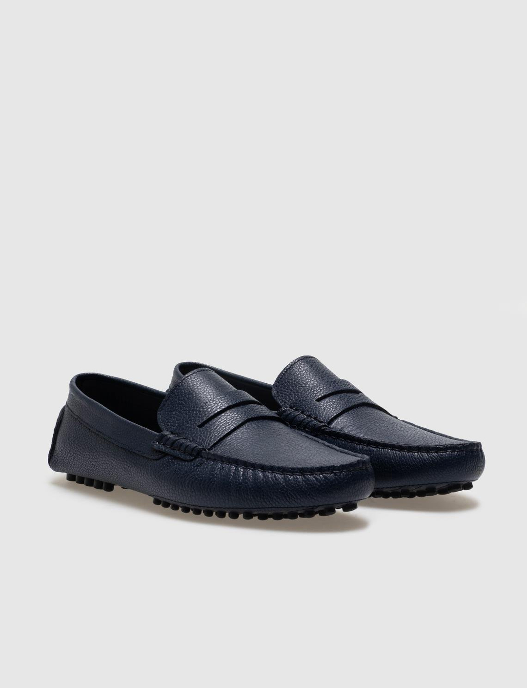 Men Navy Blue Genuine Leather Penny Loafers