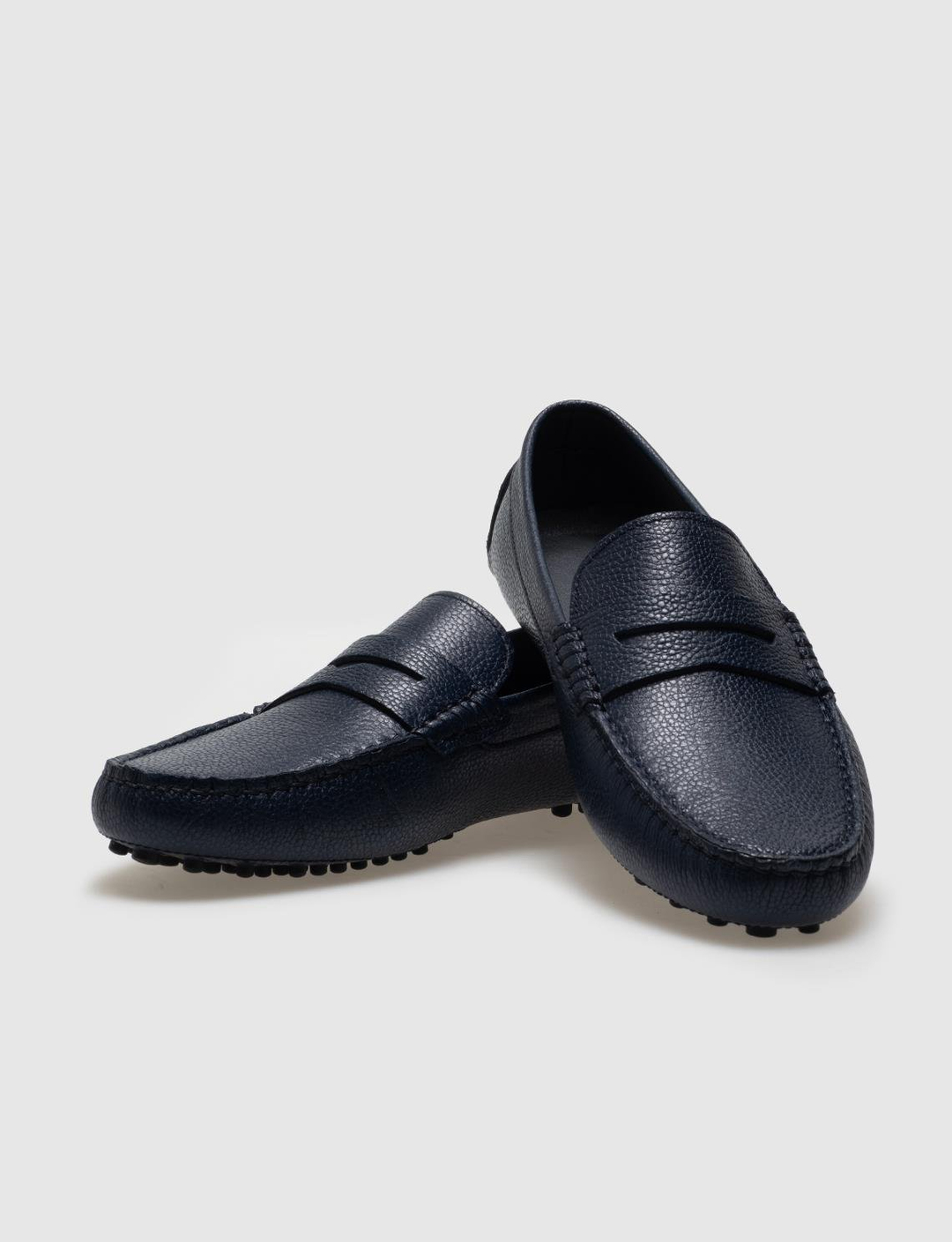 Men Navy Blue Genuine Leather Penny Loafers