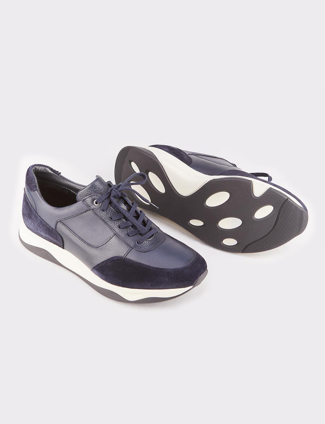 Hakiki Deri Lacivert Kürklü Bağcıklı Erkek Spor Ayakkabı