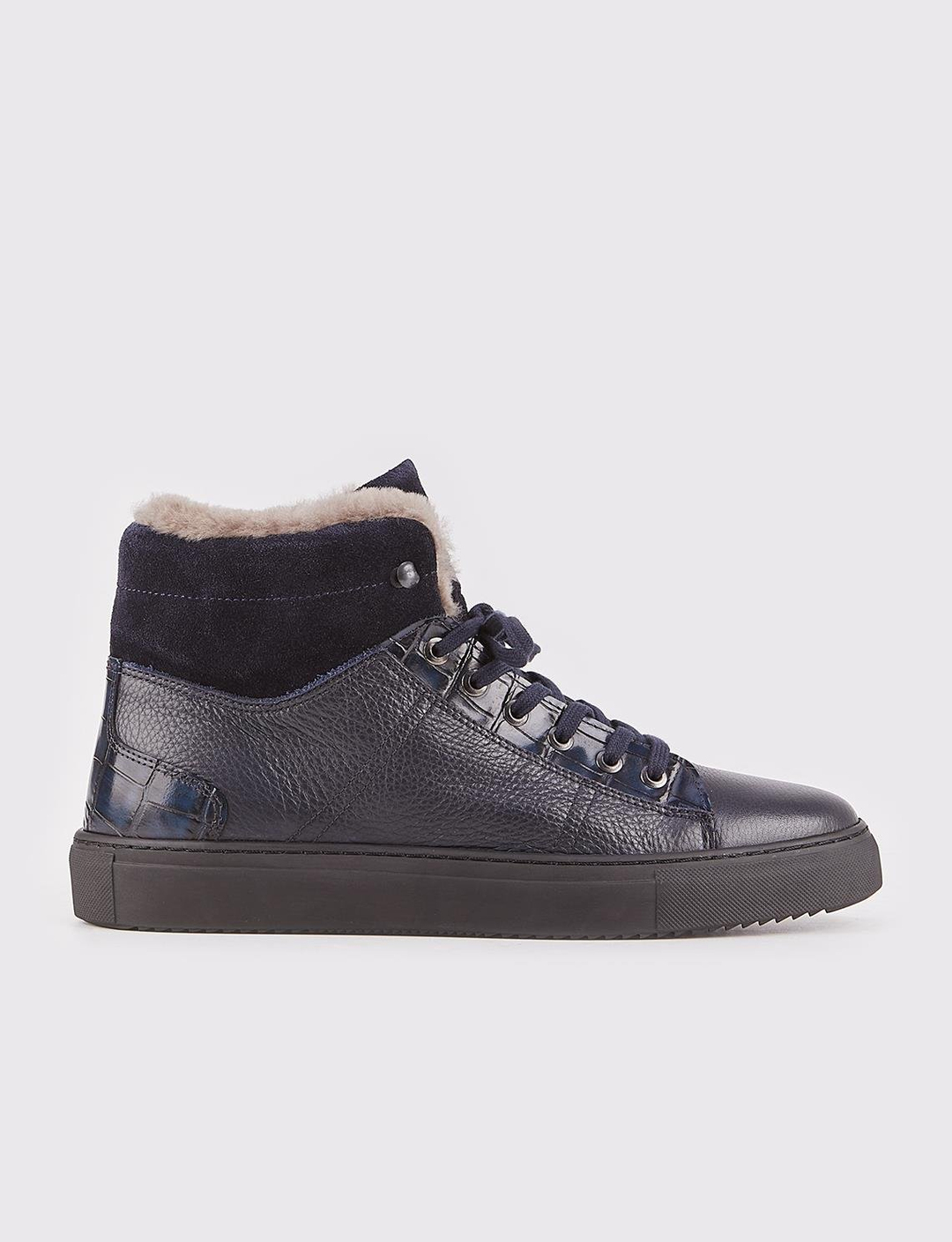 Hakiki Deri Lacivert Kürklü Erkek Günlük Bot