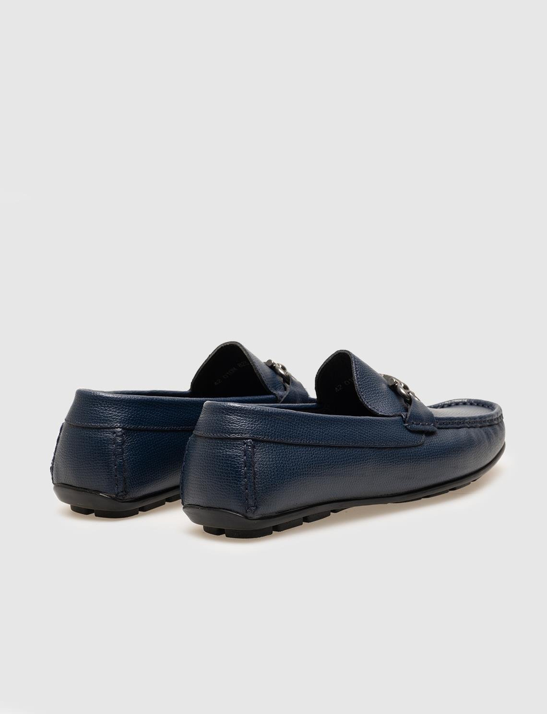Men Navy Blue Genuine Leather Moc Toe Bit Loafers