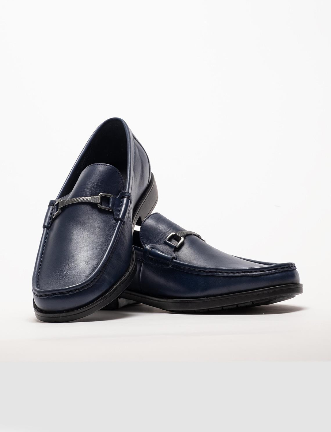 Men Navy Blue Genuine Leather Bit Loafers