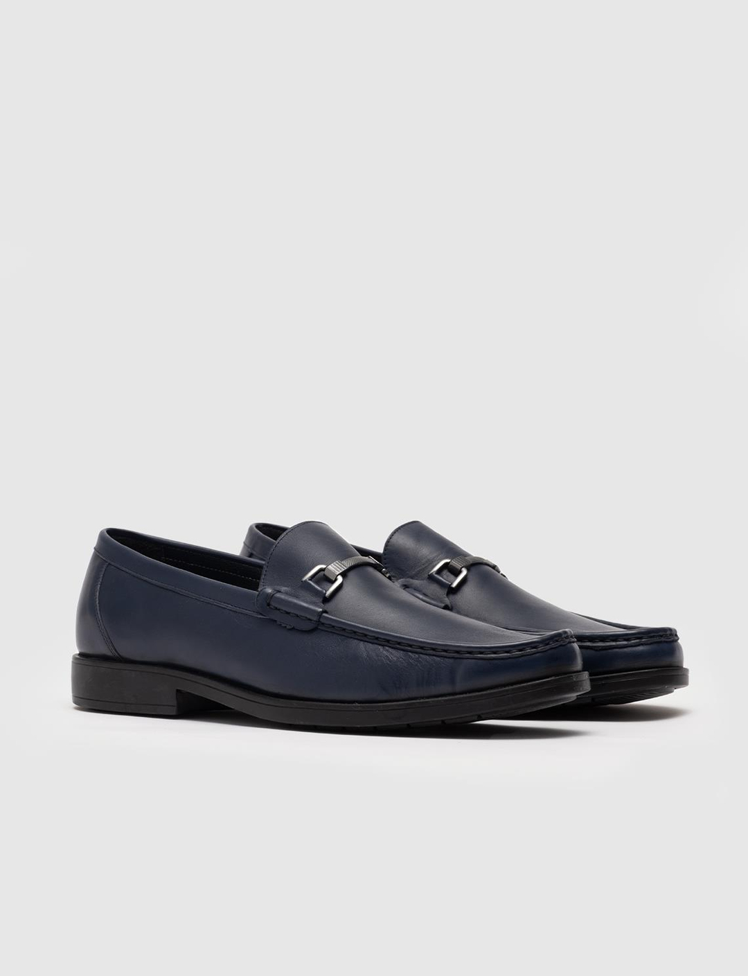 Men Navy Blue Genuine Leather Bit Loafers