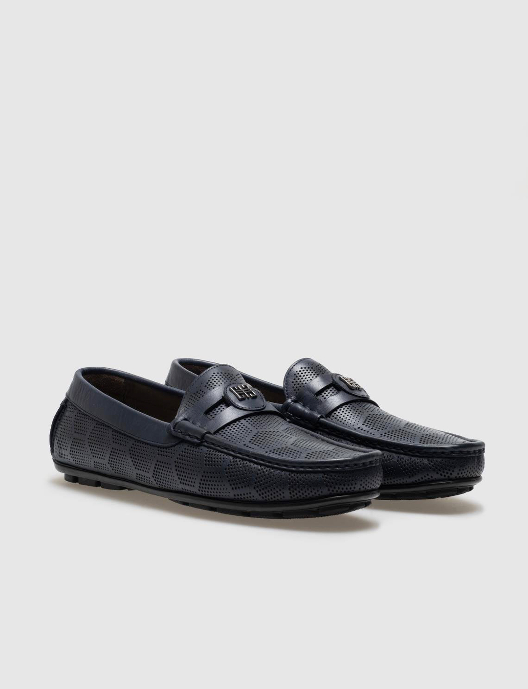 Men Navy Blue Genuine Leather Penny Loafers