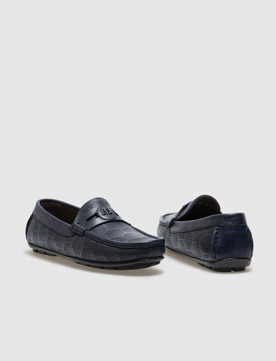 Men Navy Blue Genuine Leather Penny Loafers
