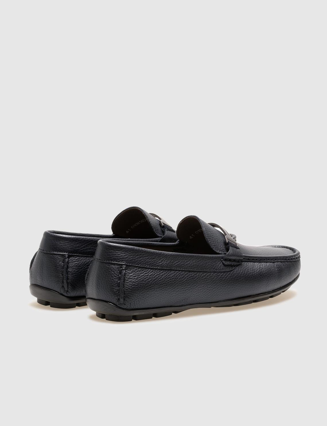 Men Navy Blue Genuine Leather Metal Decor Loafers