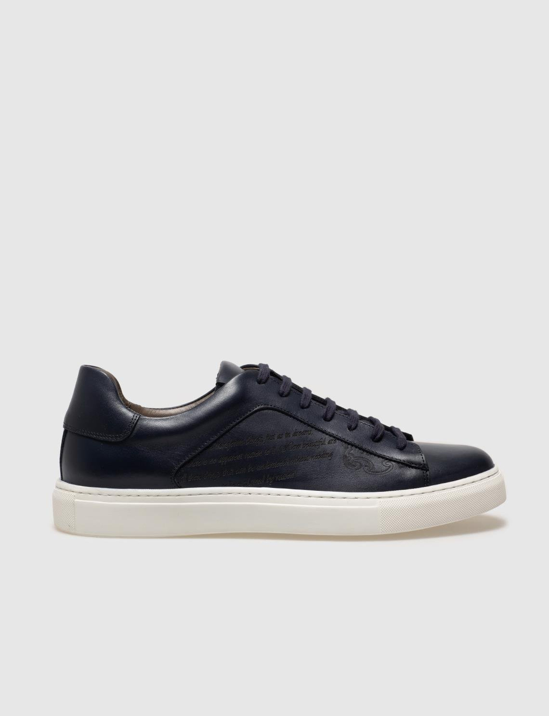 Men Navy Blue Genuine Leather Lace Up Sneakers