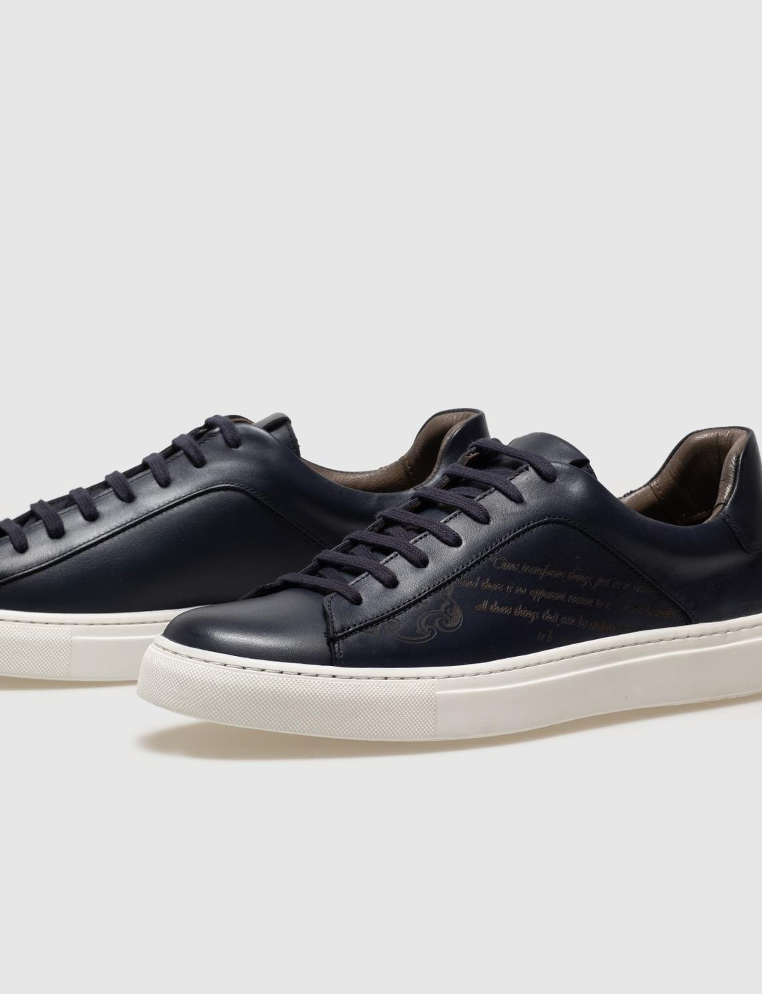 Men Navy Blue Genuine Leather Lace Up Sneakers