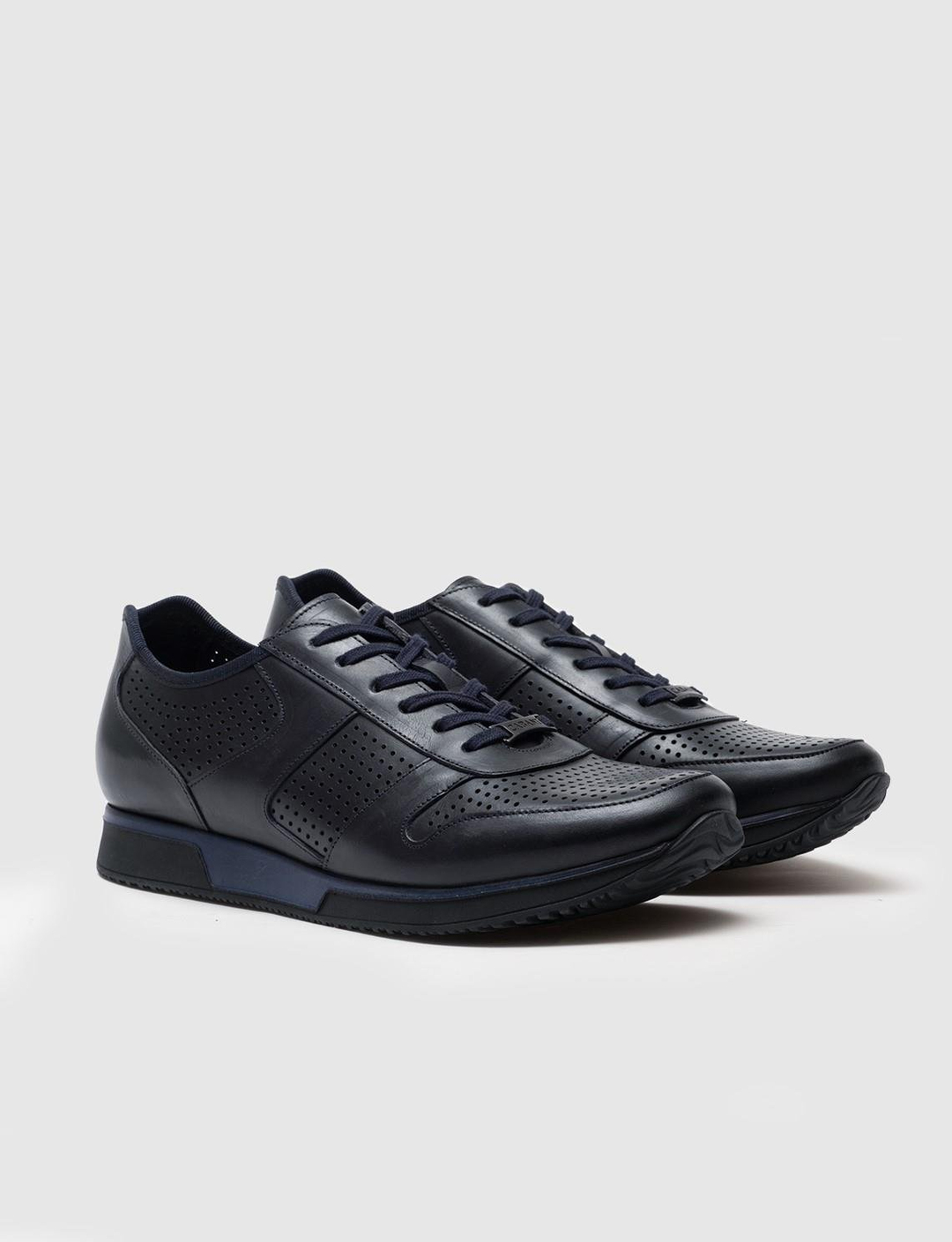 Hakiki Deri Lazer Detaylı Lacivert Bağcıklı Erkek Günlük Ayakkabı
