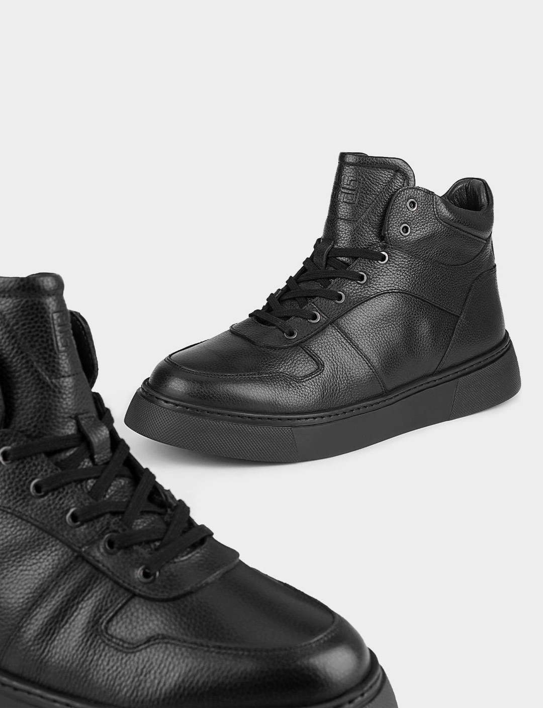 Men Black Genuine Leather Furry Casual Boots