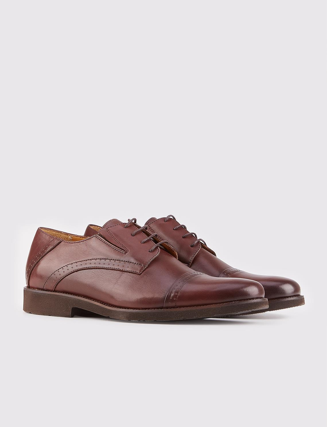 Men Brown Genuine Leather Cap Toe Derby Shoes