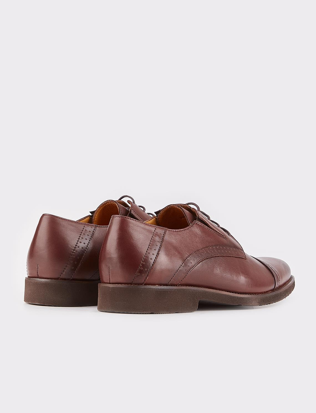 Men Brown Genuine Leather Cap Toe Derby Shoes