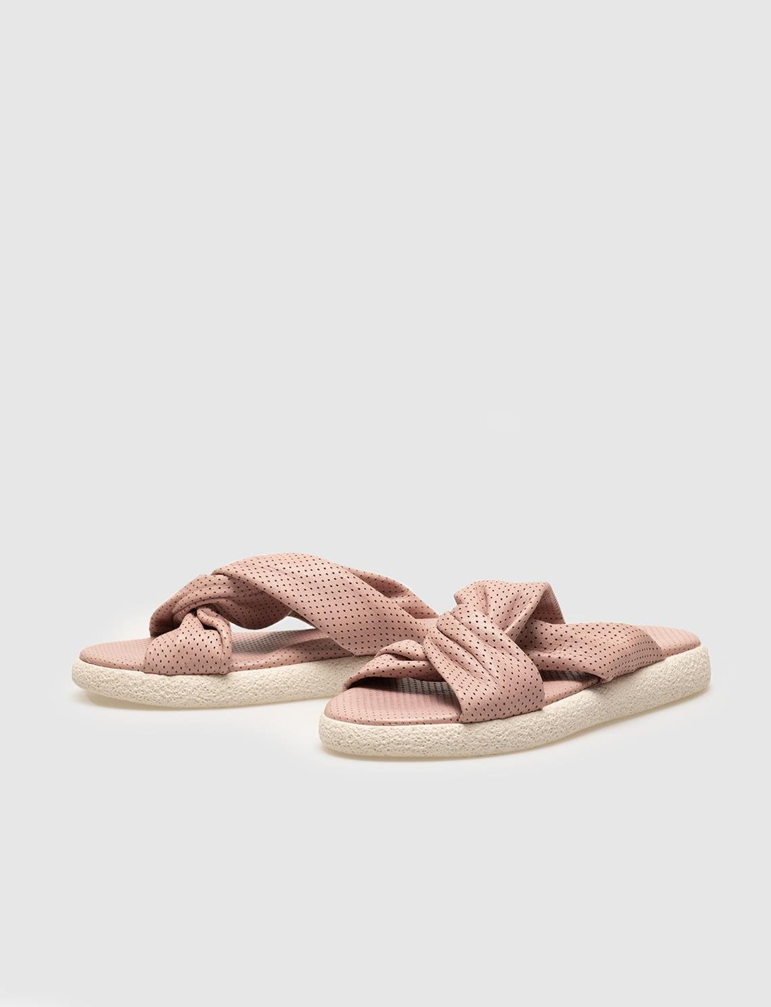 Hakiki Deri Pembe Kadın Düz Terlik