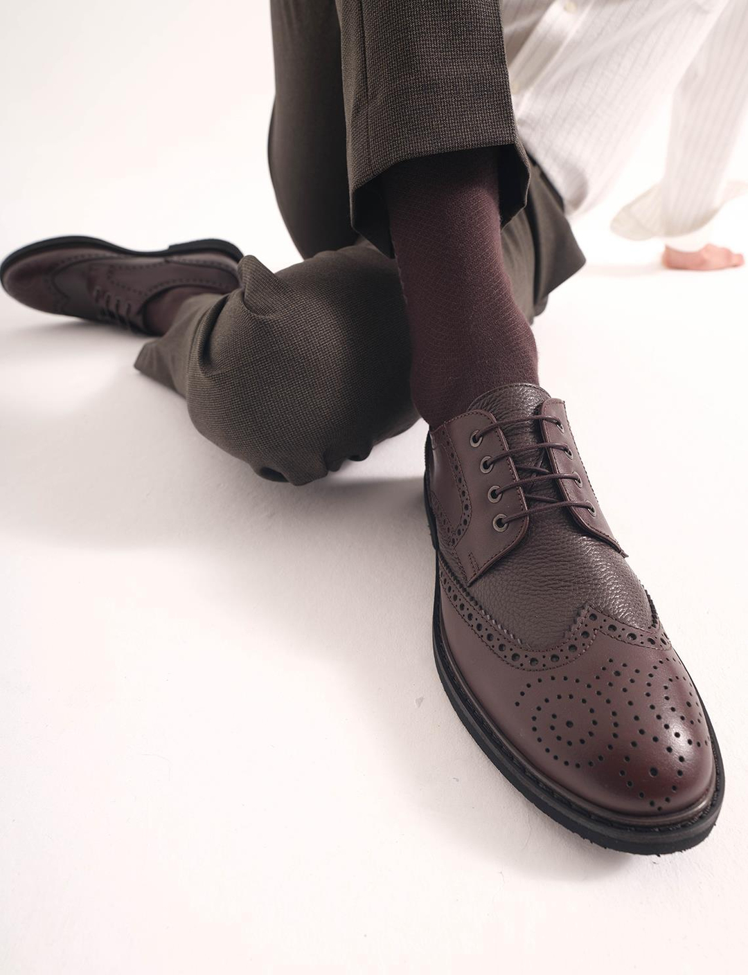 Hakiki Deri Poliuretan Tabanlı Kahverengi Bağcıklı Erkek Günlük Ayakkabı