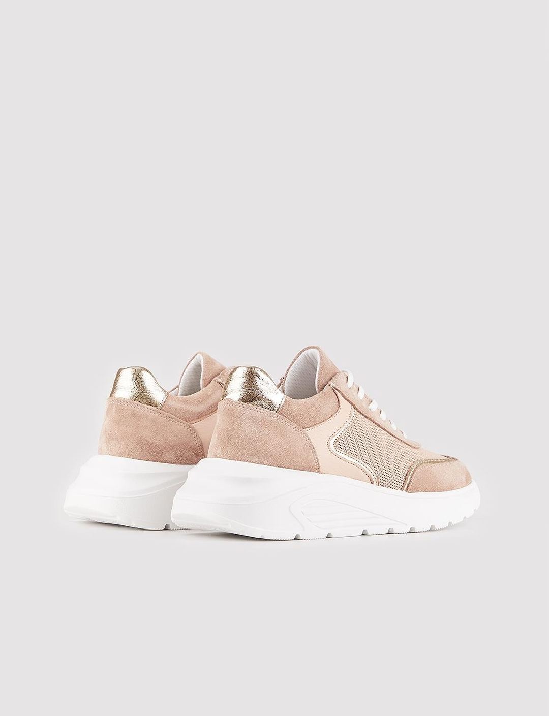 Hakiki Deri Pudra Bağcıklı Kadın Spor Ayakkabı