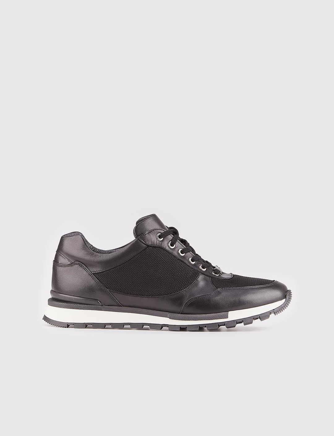 Hakiki Deri Siyah Bağcıklı Deri Kaplamalı Kaymaz Kauçuk Taban Erkek Spor Ayakkabı