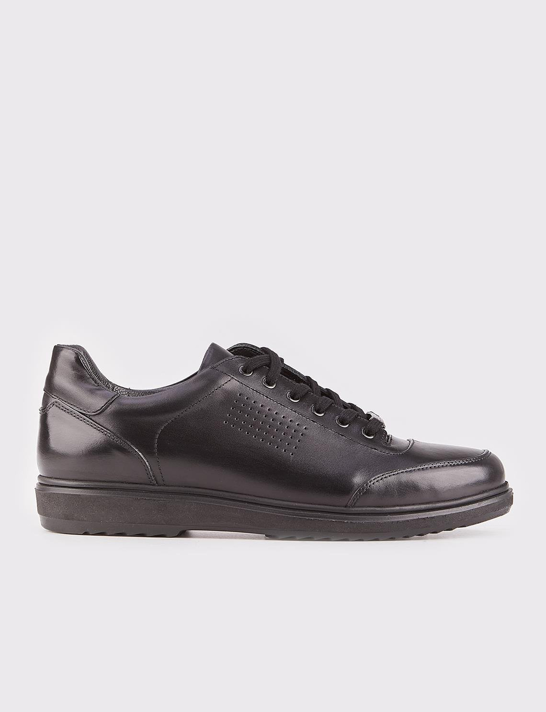 Men Black Genuine Leather Lace Up Casual Shoes