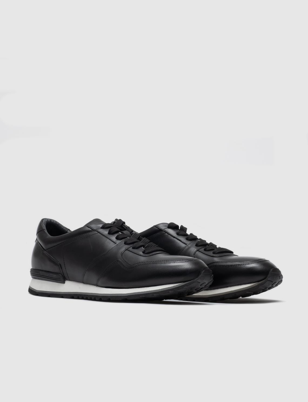 Men Black Genuine Leather Lace Up Sneakers